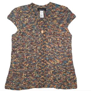 Vtg Jones New York Acrylic Nylon Multi Color Knit Short Sleeve Top Womens Small